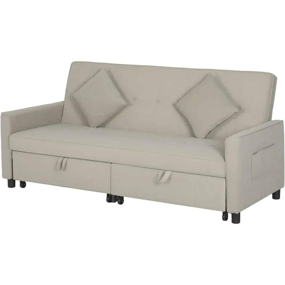 3-Seater L-Shaped Sofa Bed with Pull Out - Beige