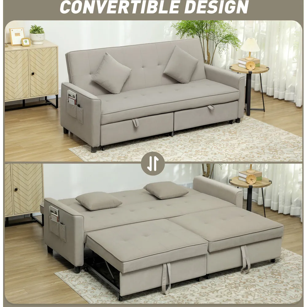 3-Seater L-Shaped Sofa Bed with Pull Out - Beige