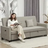 3-Seater L-Shaped Sofa Bed with Pull Out - Beige