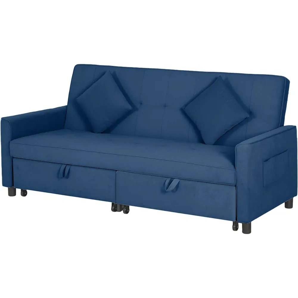 3-Seater L-Shaped Sofa Bed with Pull Out - Blue