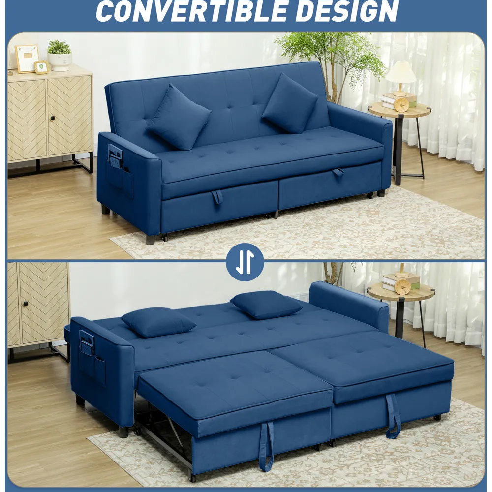 3-Seater L-Shaped Sofa Bed with Pull Out - Blue
