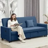 3-Seater L-Shaped Sofa Bed with Pull Out - Blue