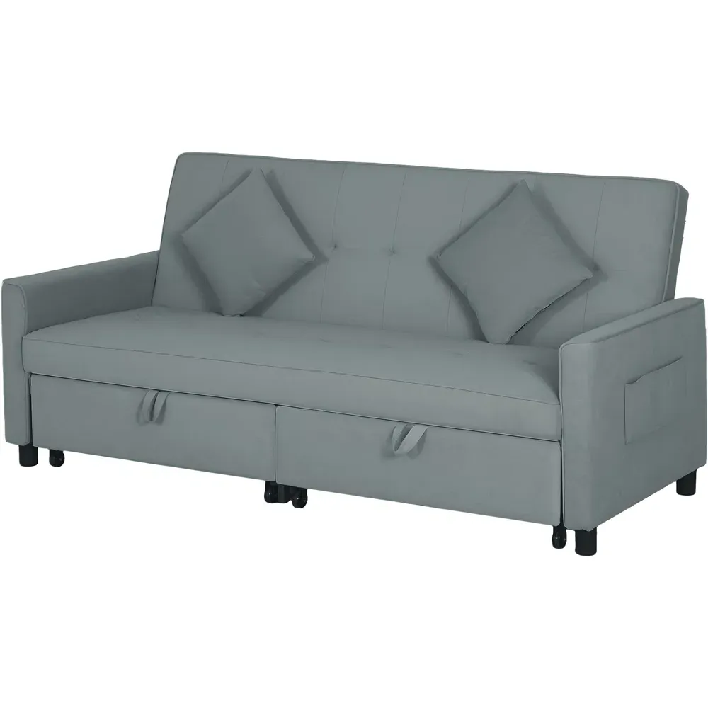 3-Seater L-Shaped Sofa Bed with Pull Out - Grey