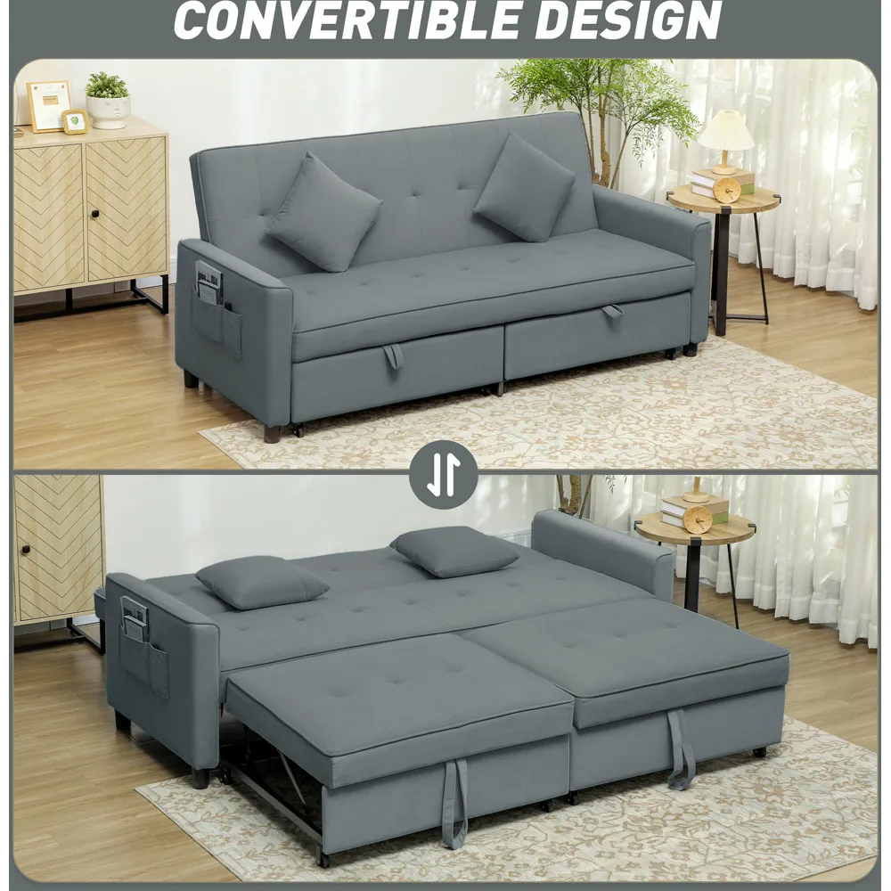 3-Seater L-Shaped Sofa Bed with Pull Out - Grey