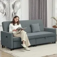 3-Seater L-Shaped Sofa Bed with Pull Out - Grey