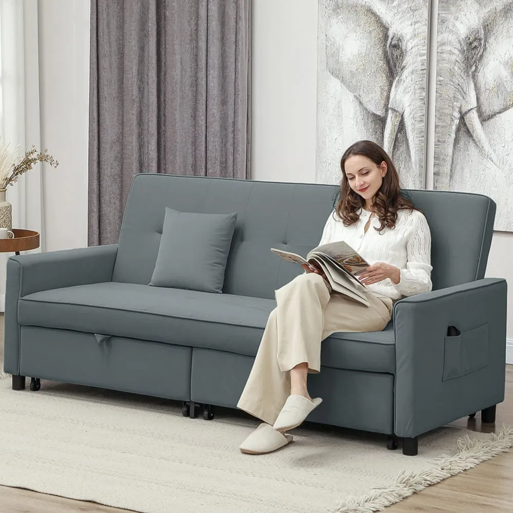 3-Seater L-Shaped Sofa Bed with Pull Out - Grey image