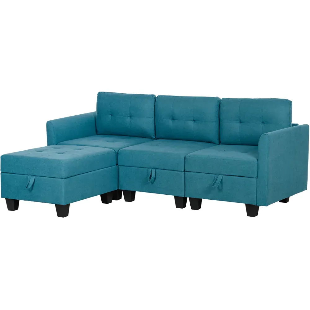 3-Seater L-Shaped Sofa with Storage - Blue