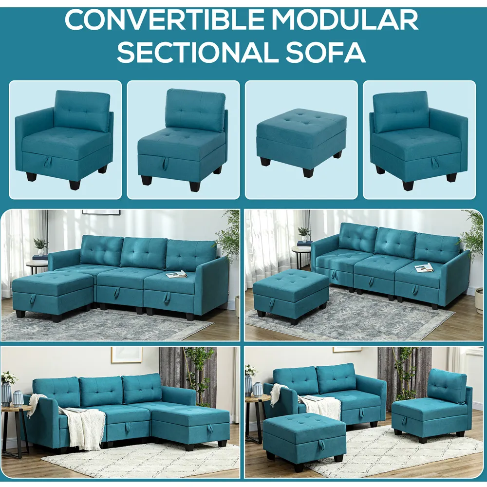 3-Seater L-Shaped Sofa with Storage - Blue