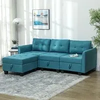 3-Seater L-Shaped Sofa with Storage - Blue