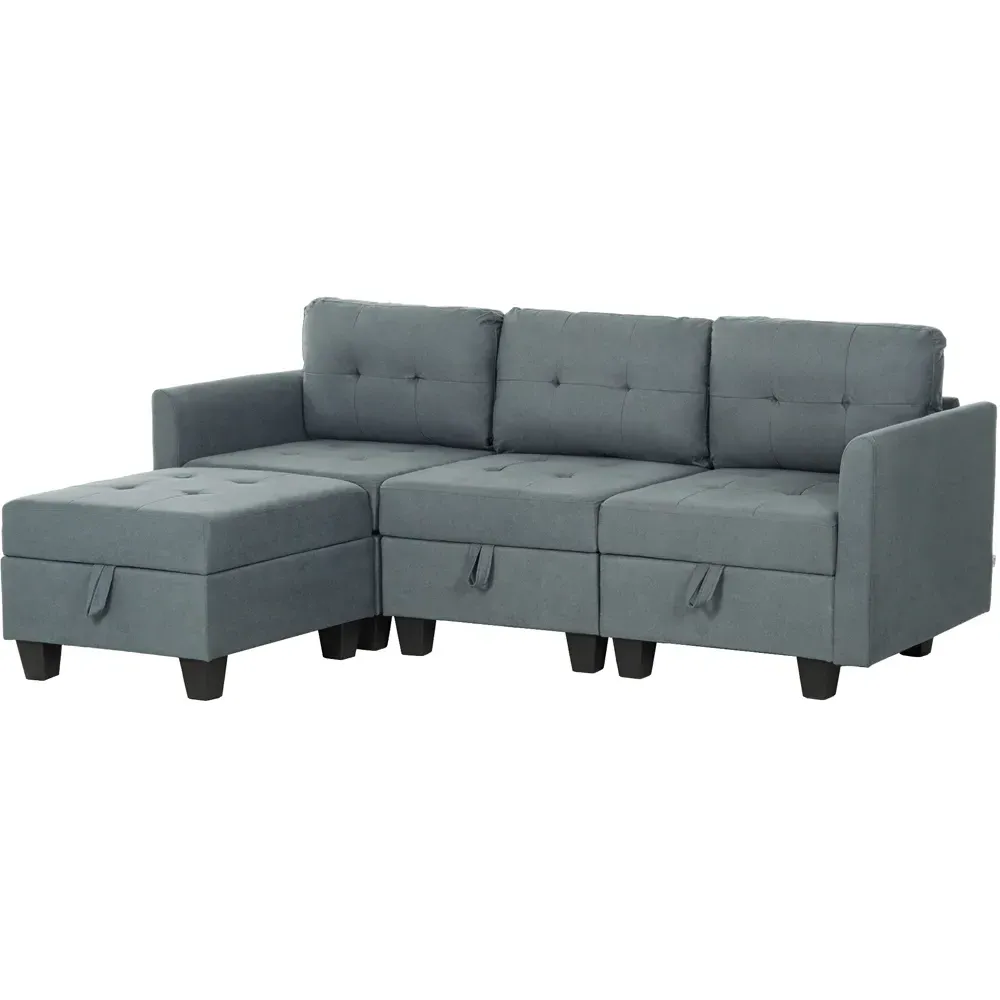 3-Seater L-Shaped Sofa with Storage - Grey
