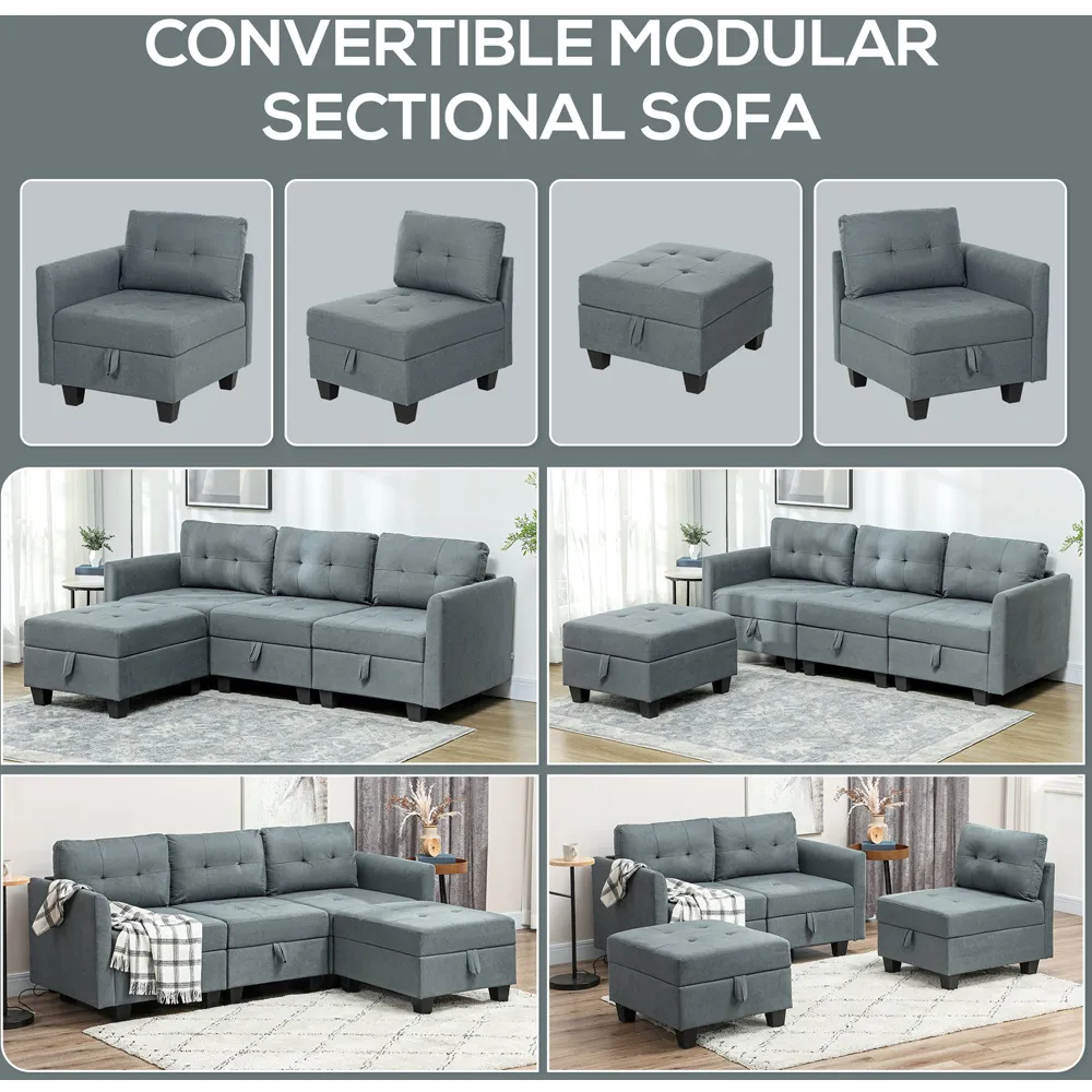 3-Seater L-Shaped Sofa with Storage - Grey
