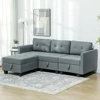 3-Seater L-Shaped Sofa with Storage - Grey