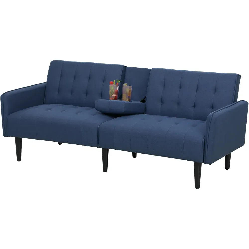 3-Seater Sofa Bed with Storage - Blue, Linen-Look