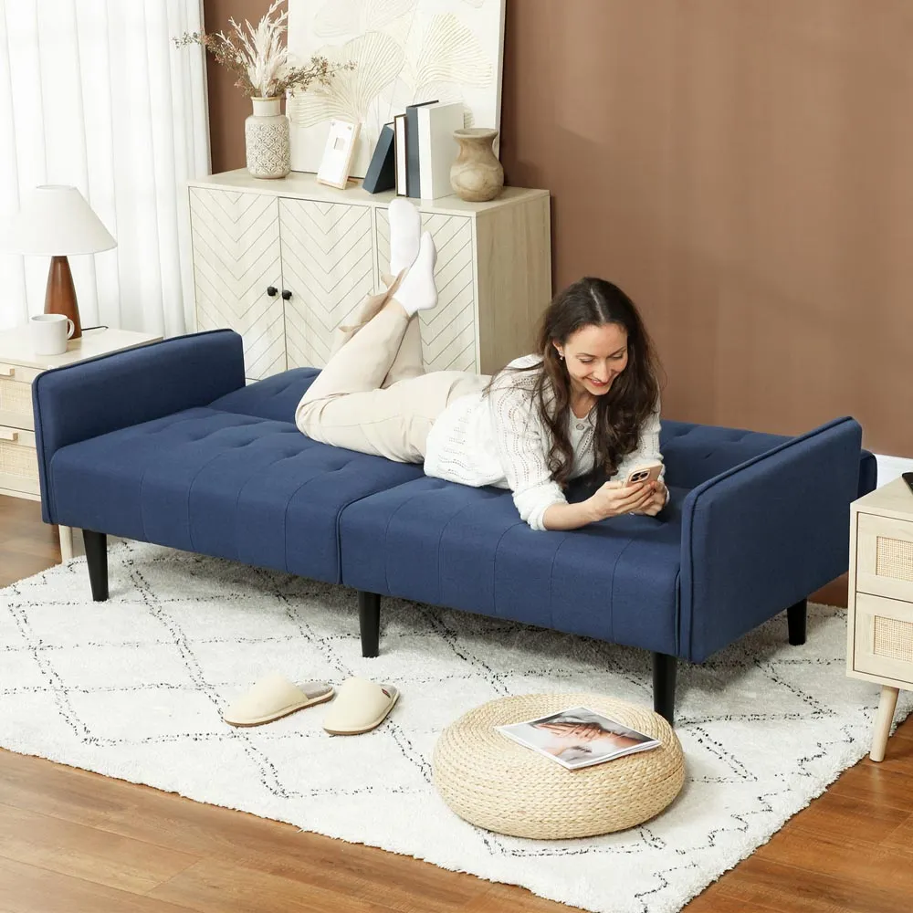 3-Seater Sofa Bed with Storage - Blue, Linen-Look
