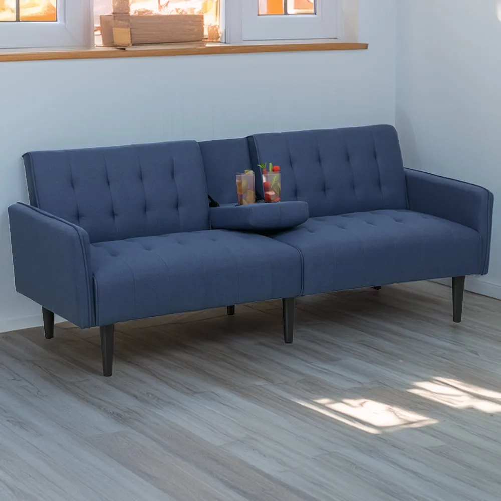 3-Seater Sofa Bed with Storage - Blue, Linen-Look