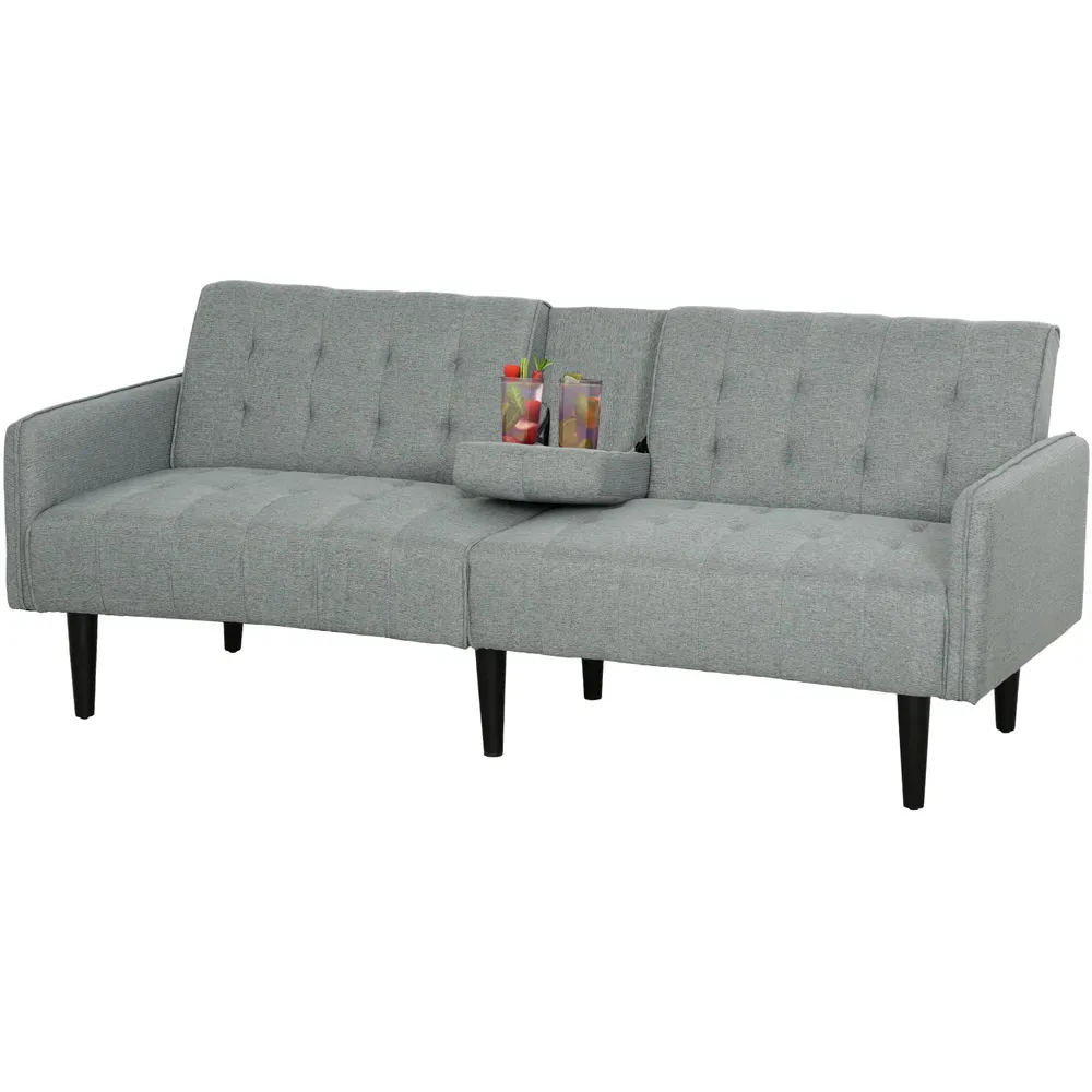 3-Seater Sofa Bed with Storage - Grey, Linen-Look