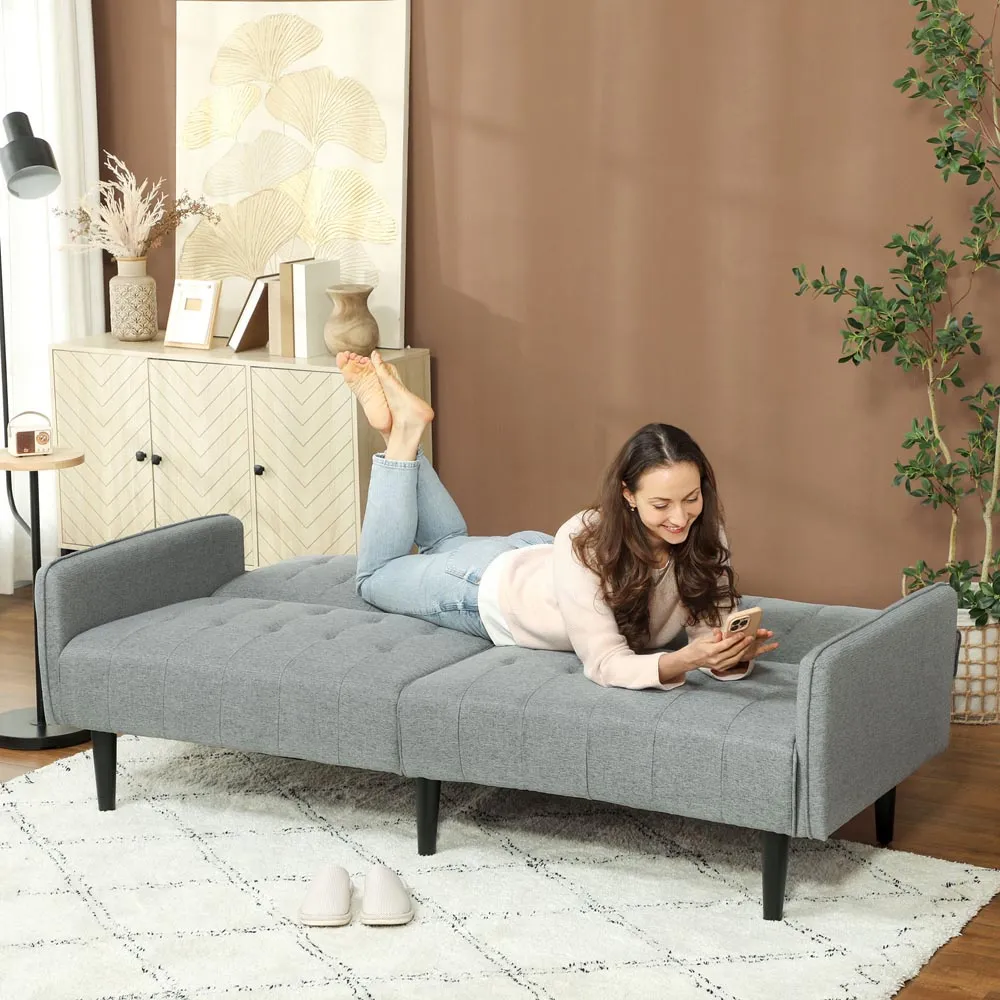 3-Seater Sofa Bed with Storage - Grey, Linen-Look
