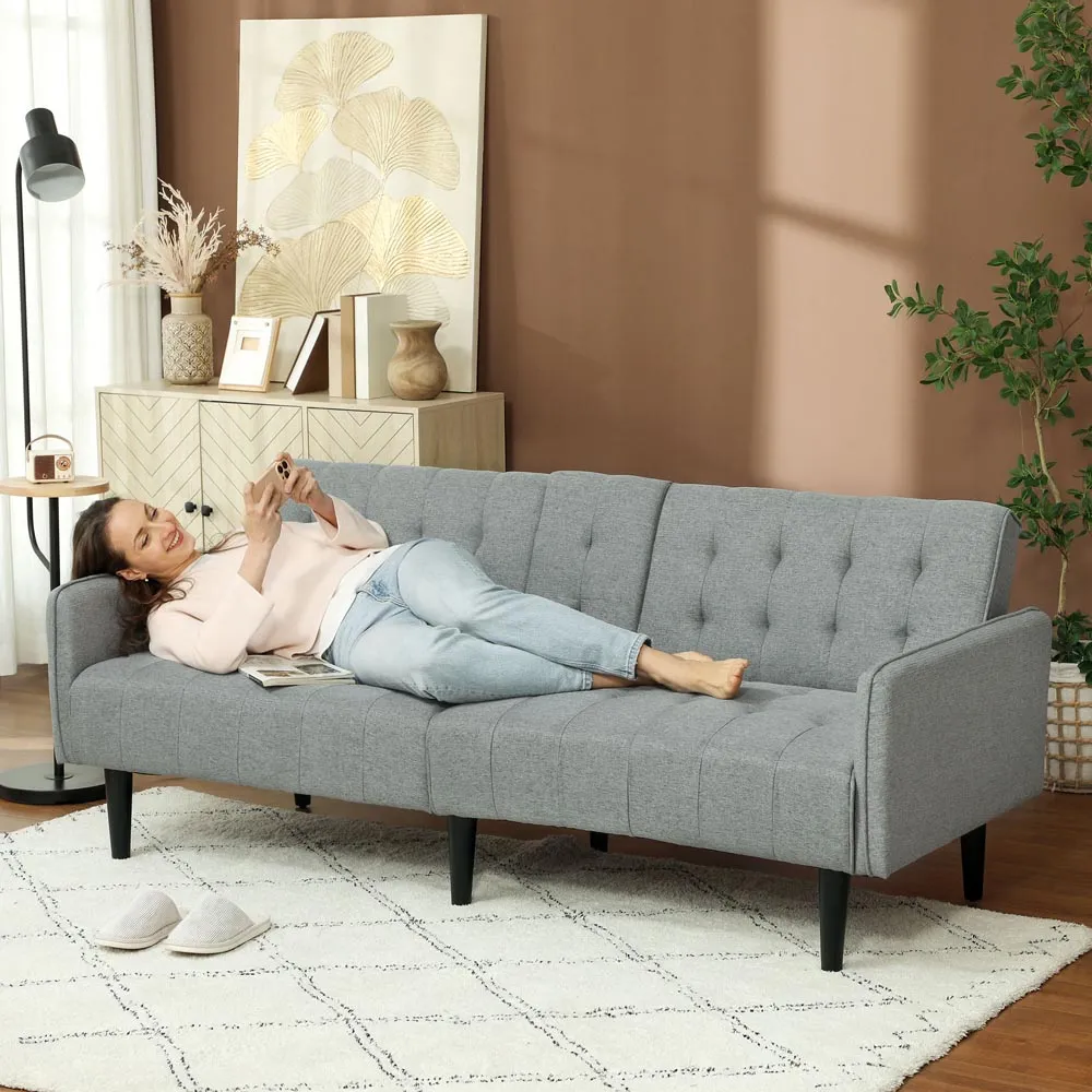 3-Seater Sofa Bed with Storage - Grey, Linen-Look
