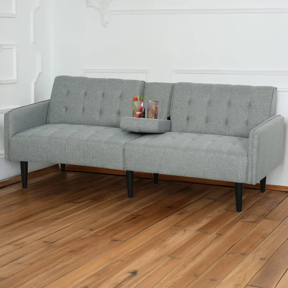 3-Seater Sofa Bed with Storage - Grey, Linen-Look image
