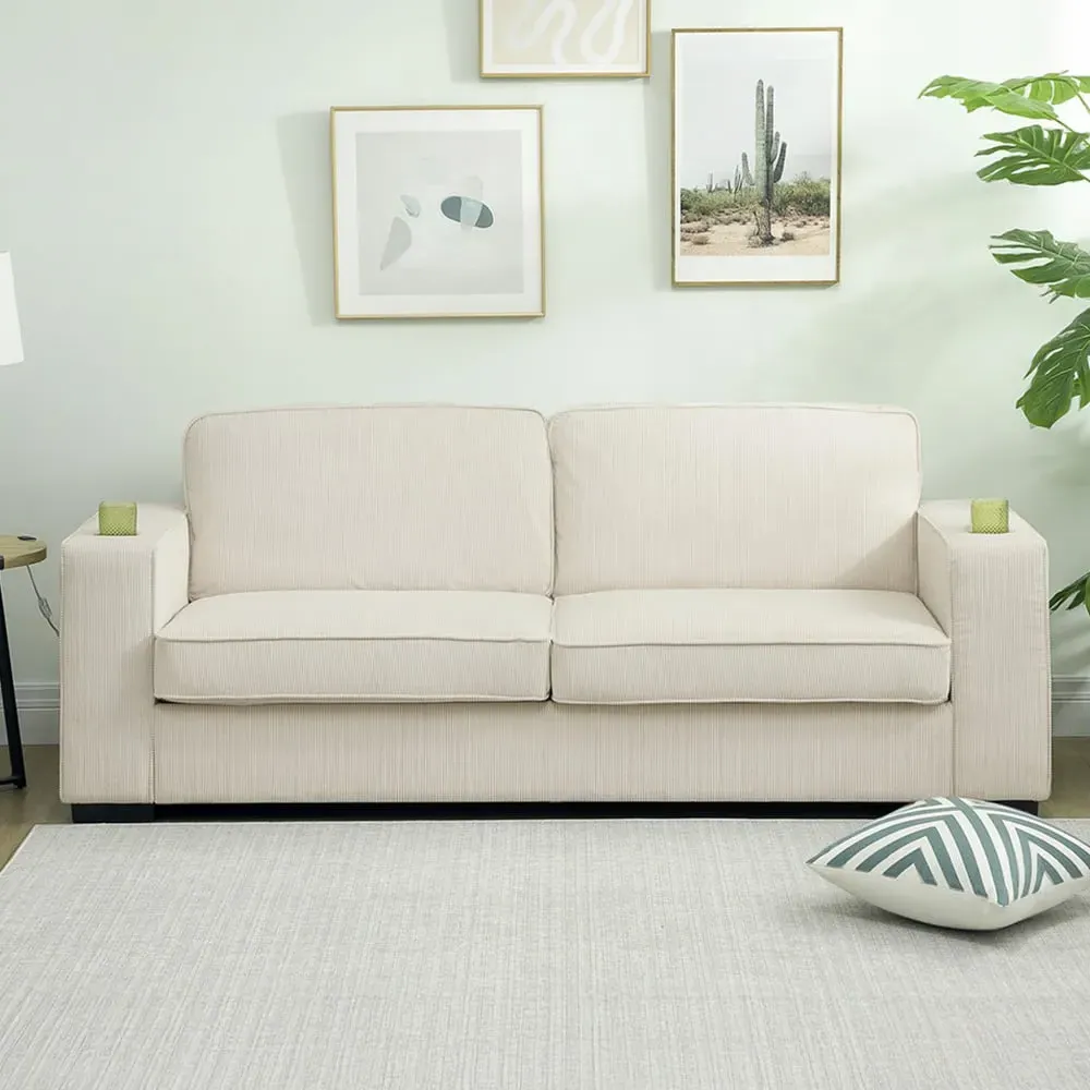 3-Seater Sofa - Cream, Corduroy