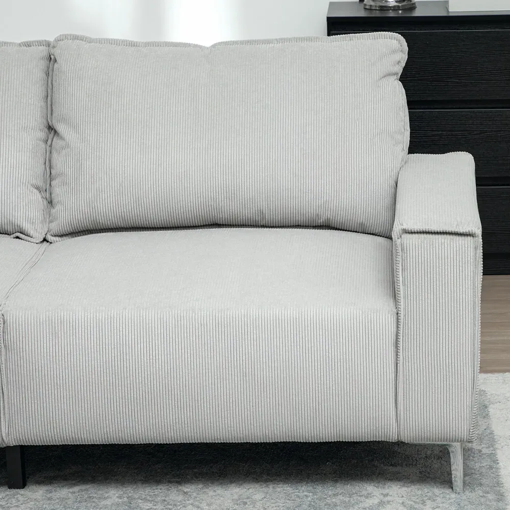 3-Seater Sofa - Light Grey, Corduroy