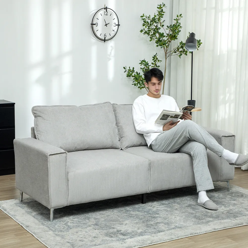 3-Seater Sofa - Light Grey, Corduroy