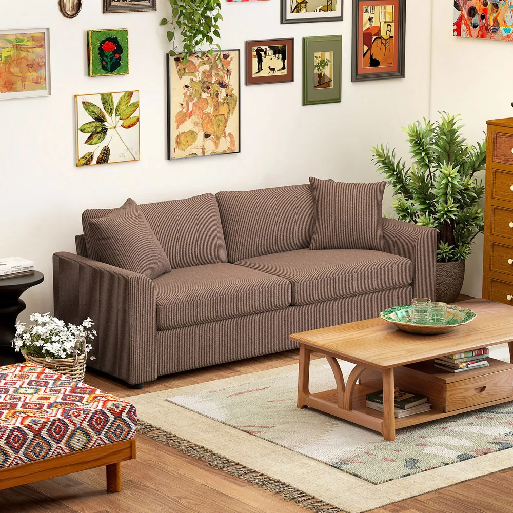 3-Seater Upholstered Sofa - Coffee, Jumbo Cord