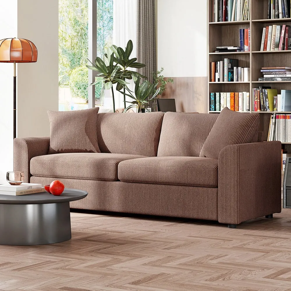3-Seater Upholstered Sofa - Coffee, Jumbo Cord