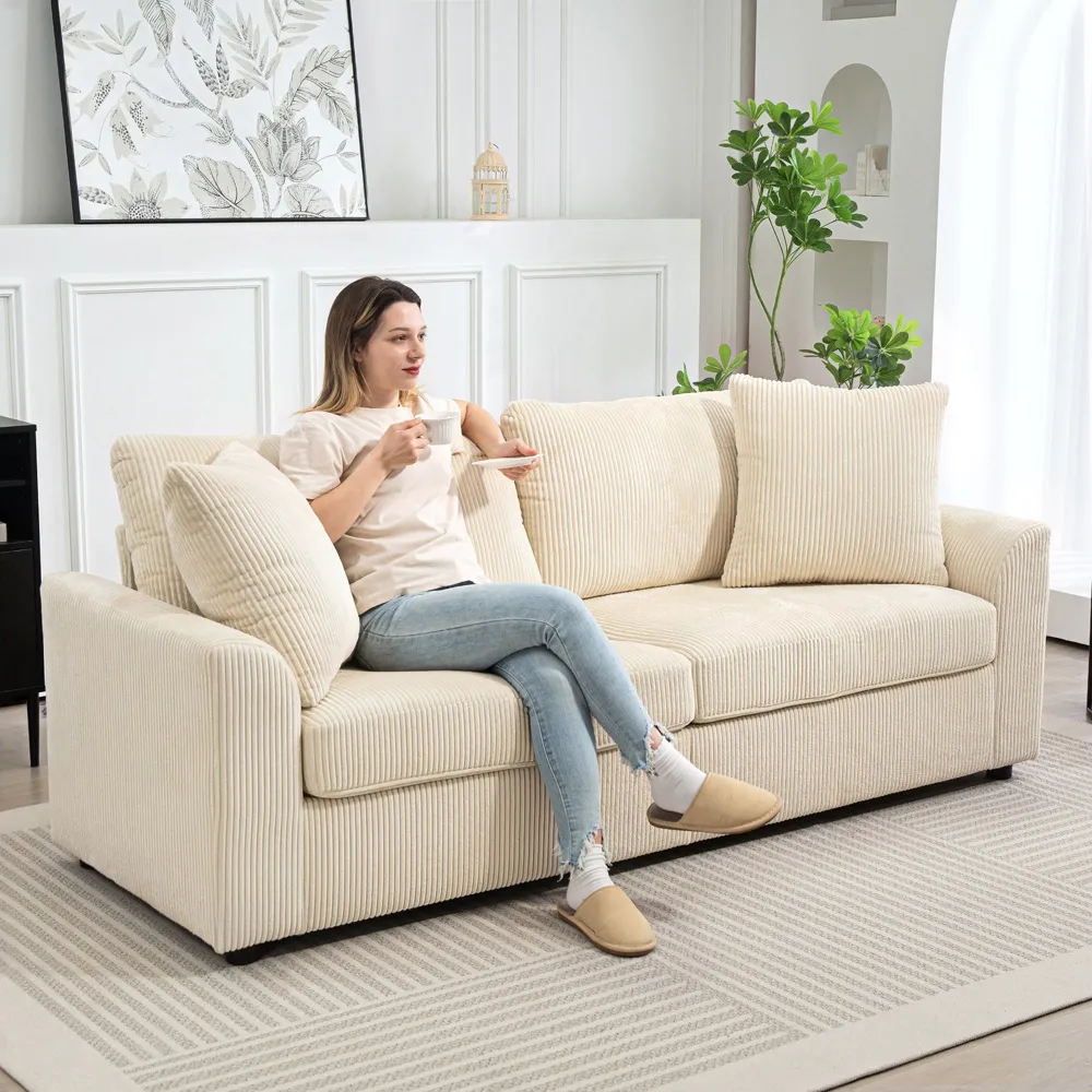 3-Seater Upholstered Sofa - Cream, Jumbo Cord