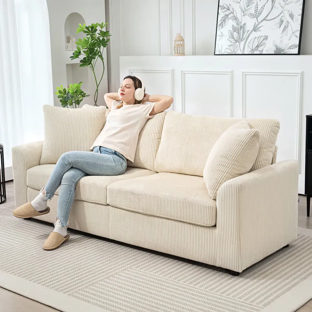 3-Seater Upholstered Sofa - Cream, Jumbo Cord