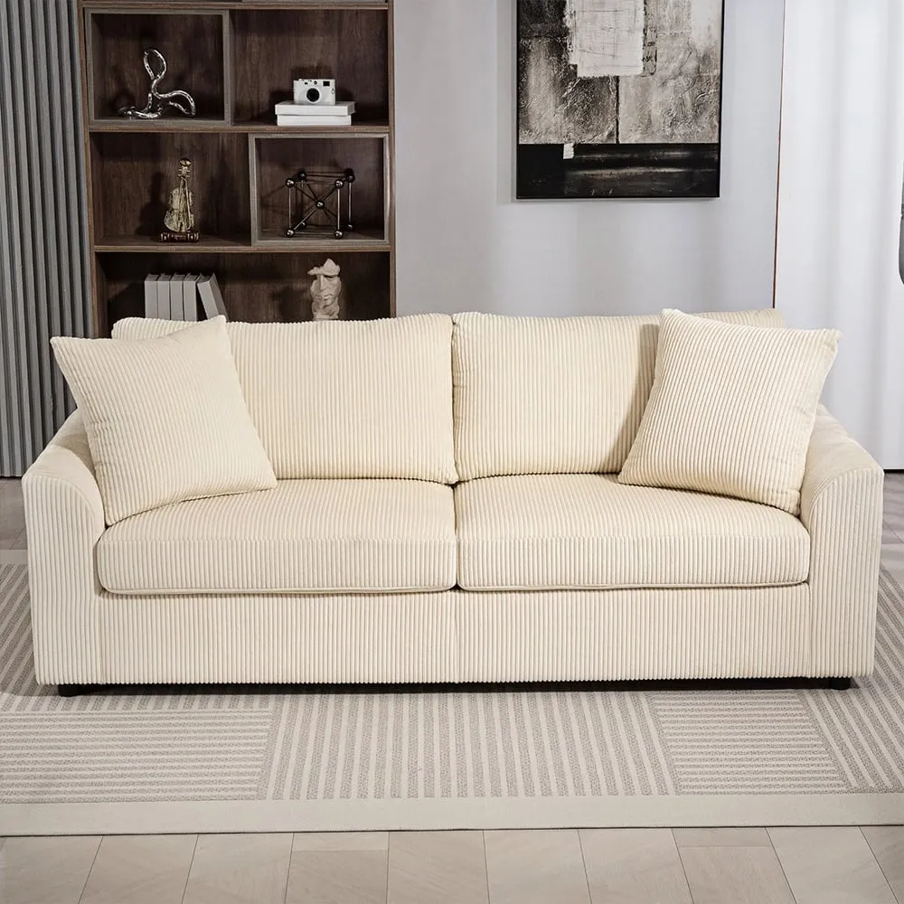 3-Seater Upholstered Sofa - Cream, Jumbo Cord