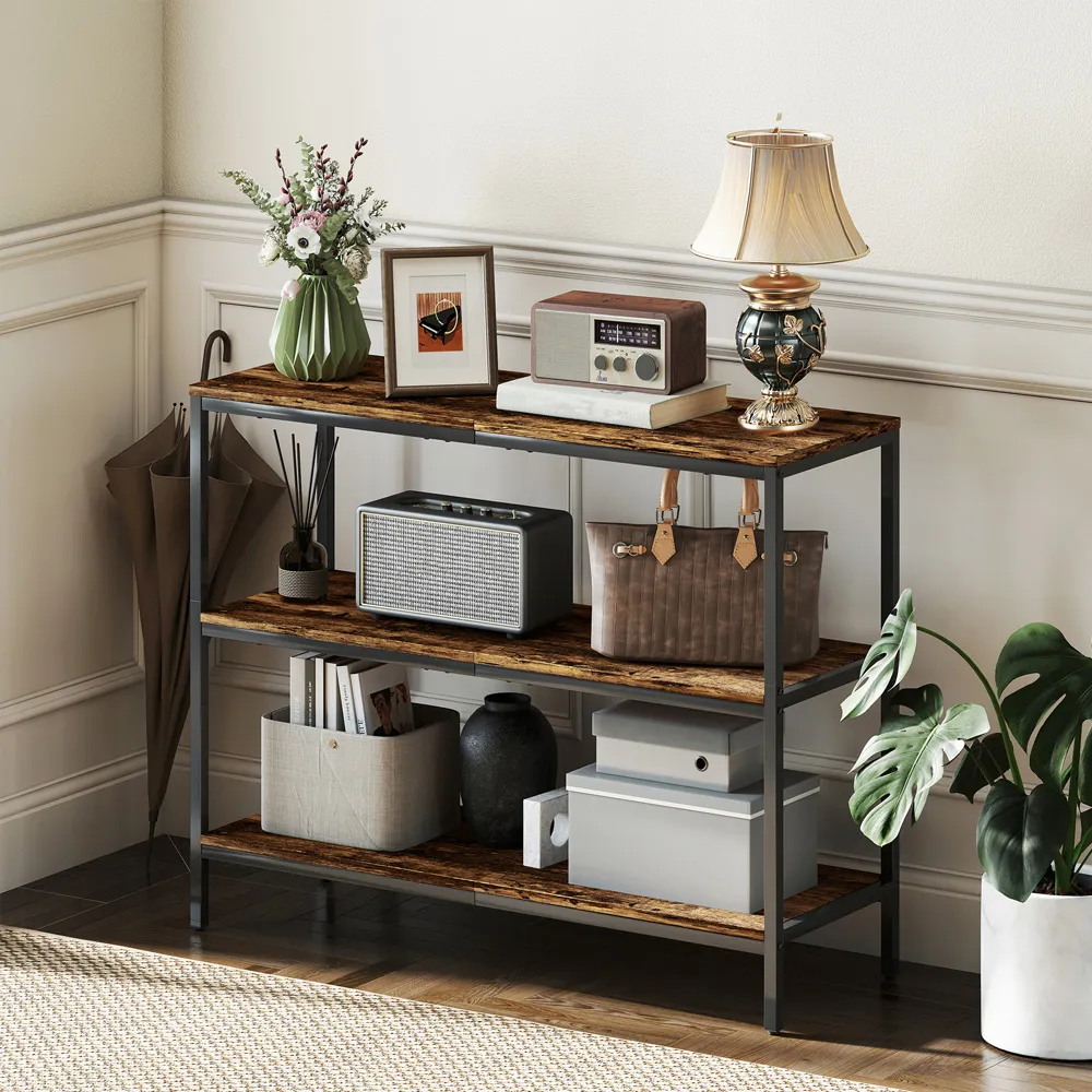 3 Shelf Industrial Console Table - Brown