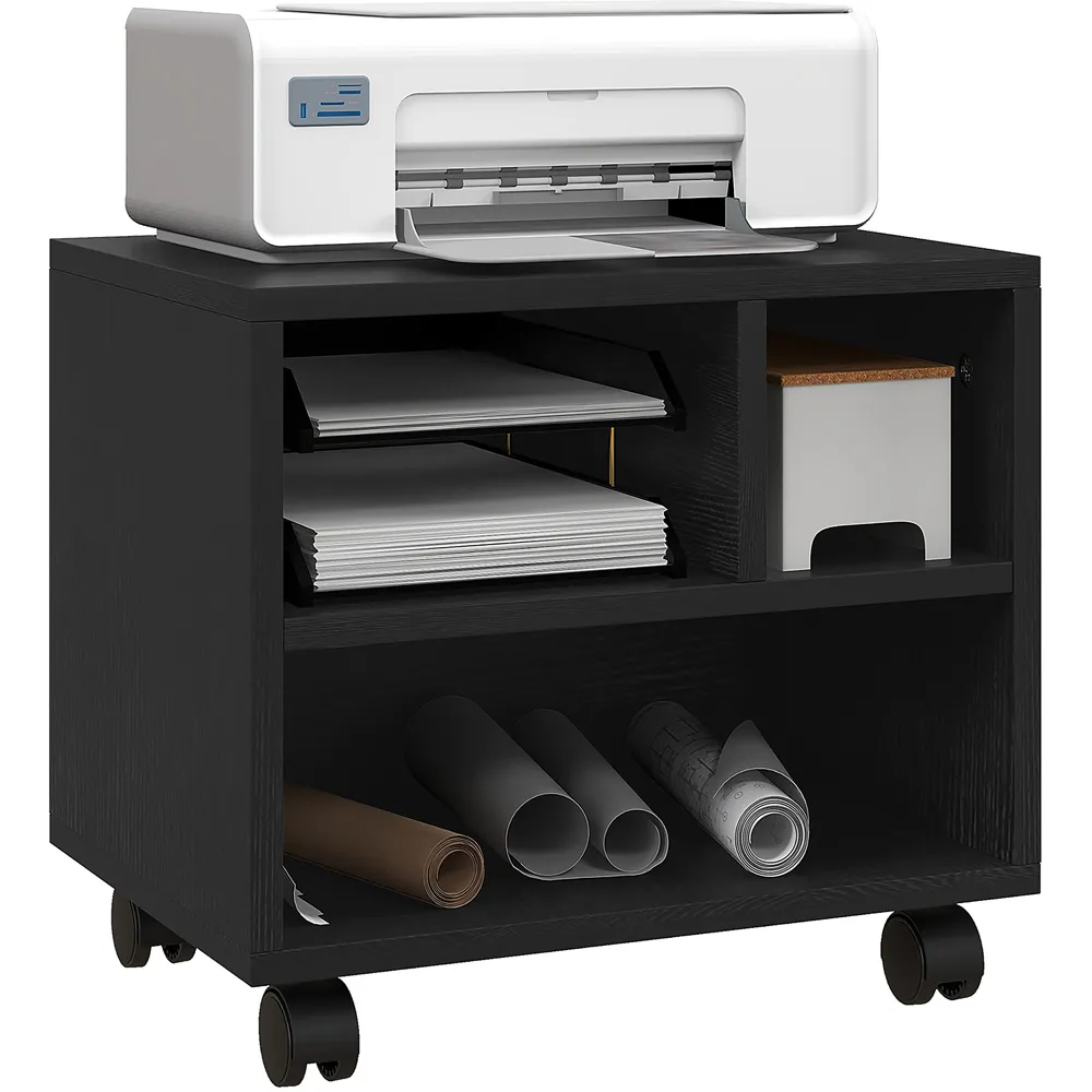 3 Shelf Printer Stand on Wheels - Black