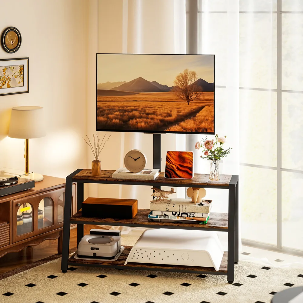 3 Shelf TV Stand with Swivel Bracket - Brown