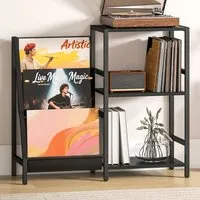 3-Tier Record Player Stand with Storage - Black
