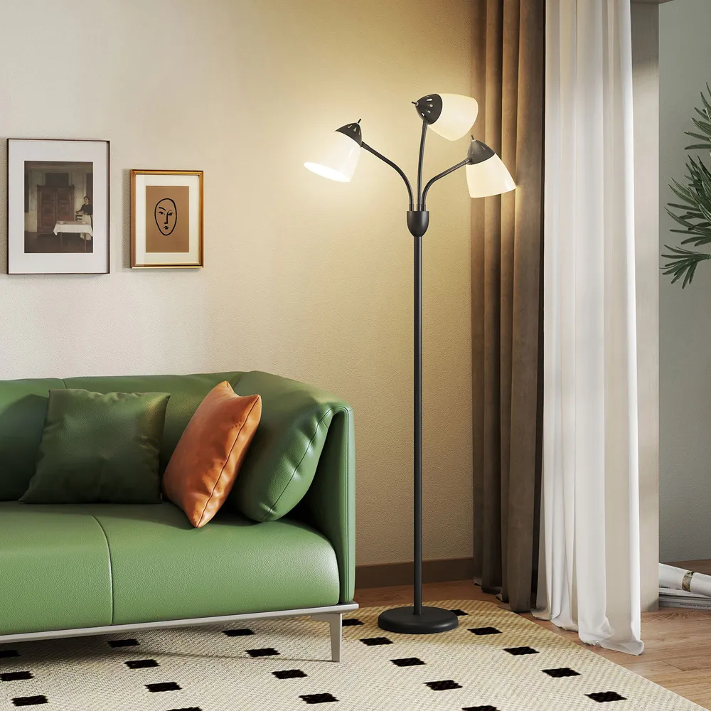 3 Way Arc Tree Floor Lamp with 3 Colour Temperatures - Black