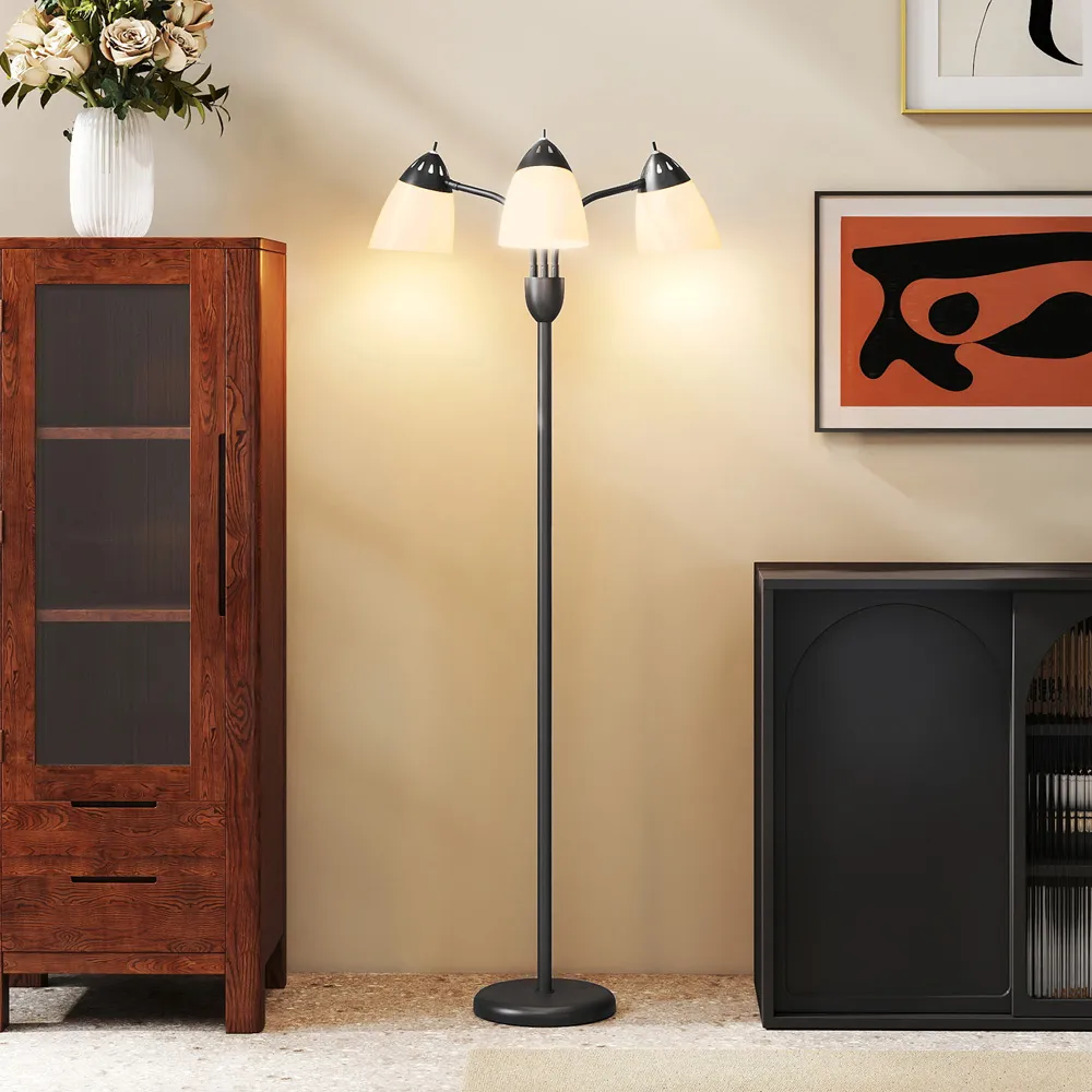 3 Way Arc Tree Floor Lamp with 3 Colour Temperatures - Black