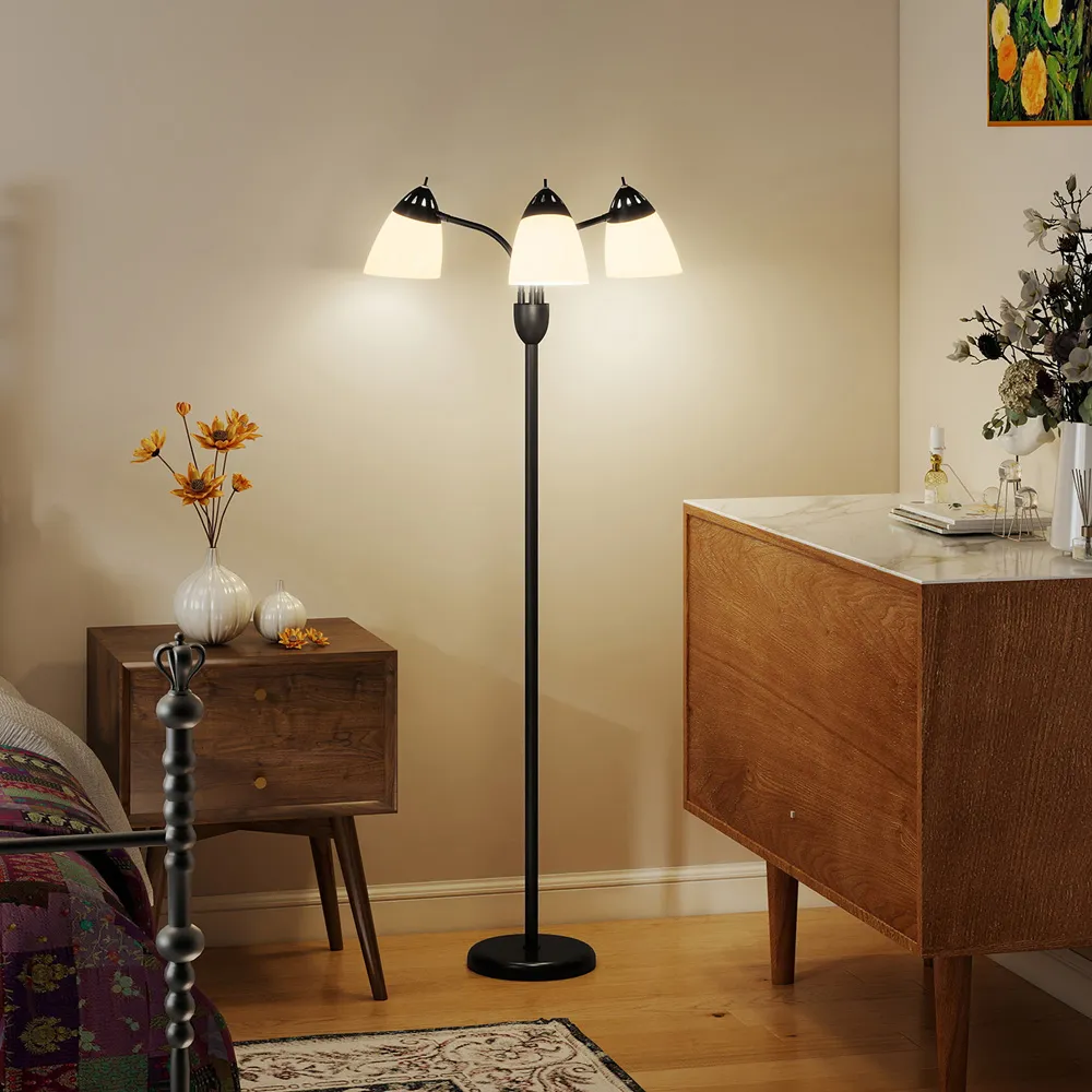 3 Way Arc Tree Floor Lamp with 3 Colour Temperatures - Black