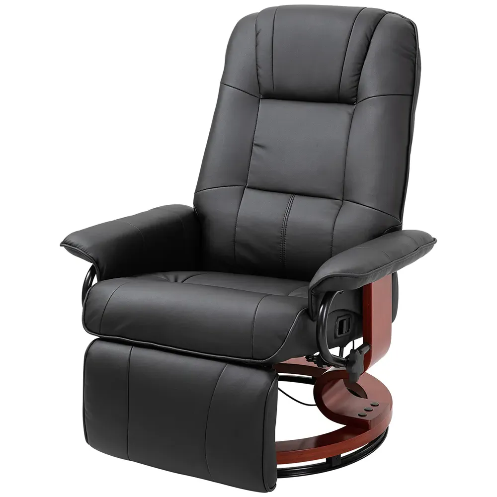 360° Swivel Manual Recliner Armchair - Black, Faux Leather