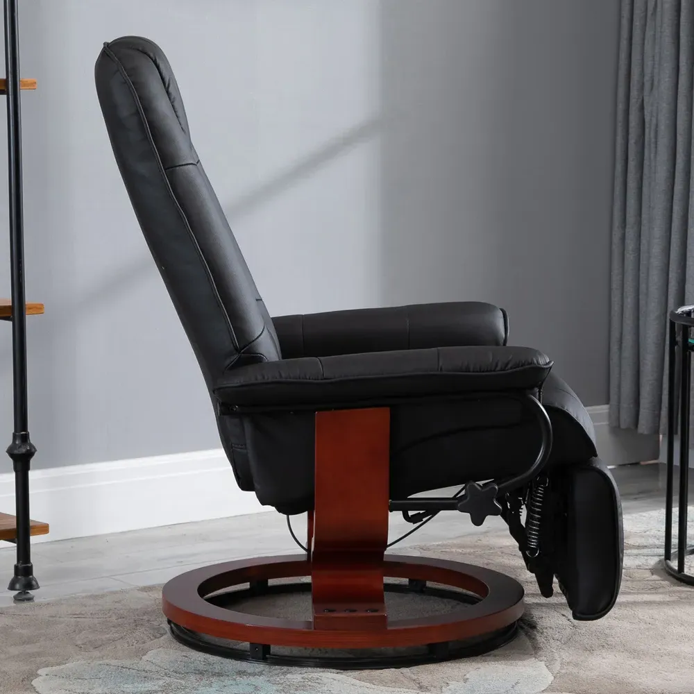 360° Swivel Manual Recliner Armchair - Black, Faux Leather