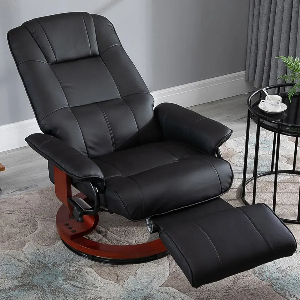360° Swivel Manual Recliner Armchair - Black, Faux Leather image