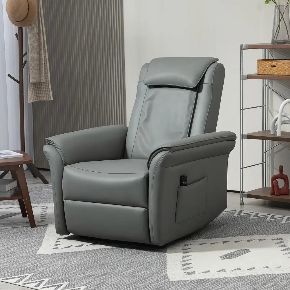 3D Kneading Massage Recliner Armchair with Headrest - Grey