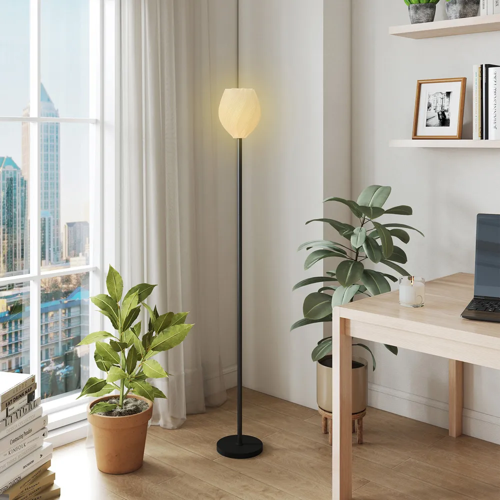 3D Printed Rose Shade Floor Lamp with 3 Colour Temperature - White