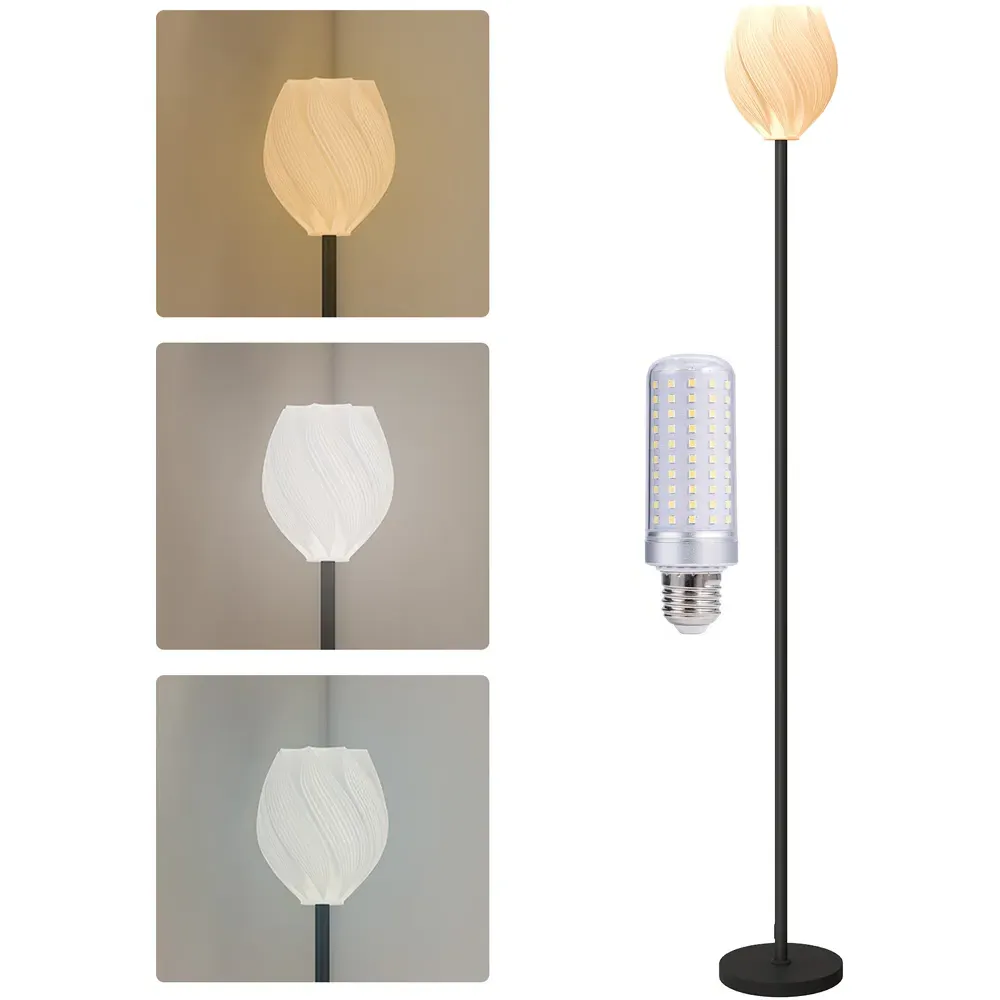 3D Printed Rose Shade Floor Lamp with 3 Colour Temperature - White