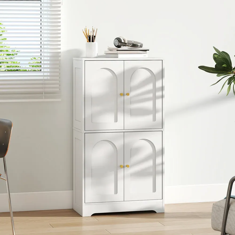 4 Door Arched Kitchen Cupboard - White