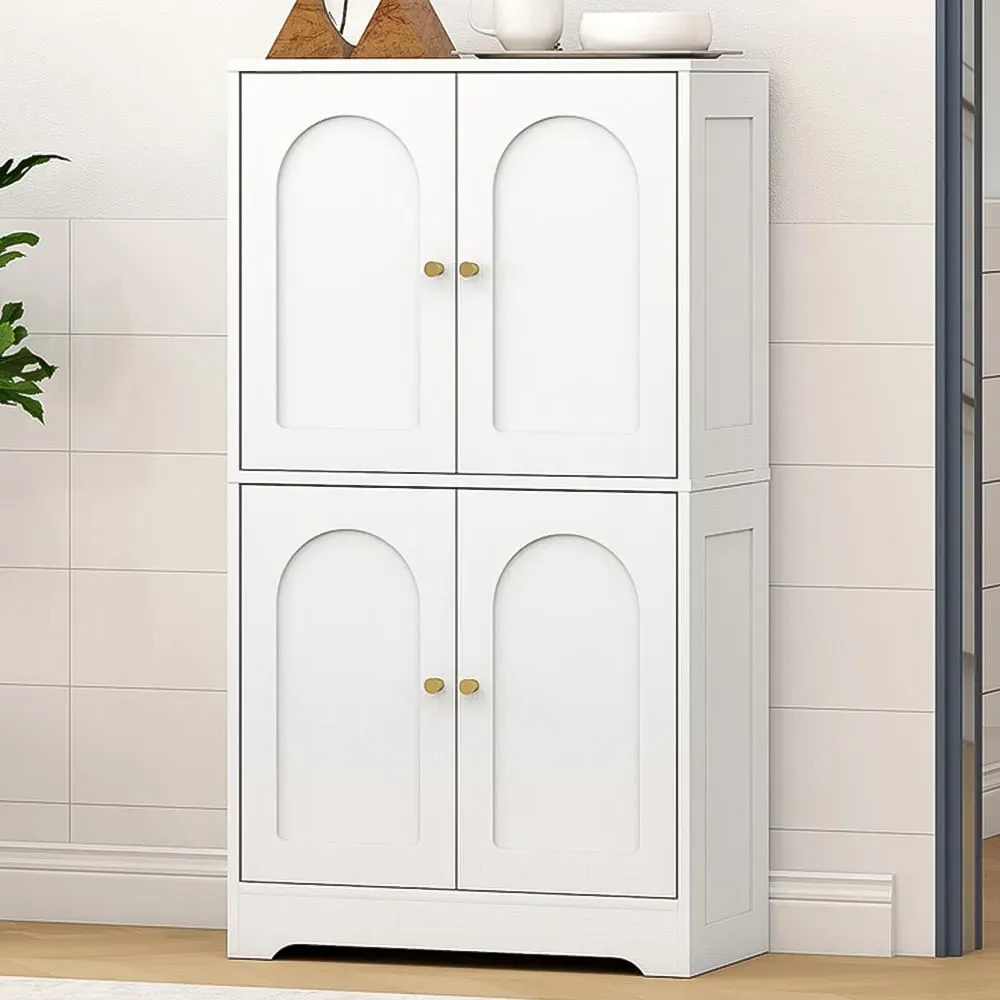 4 Door Arched Kitchen Cupboard - White image