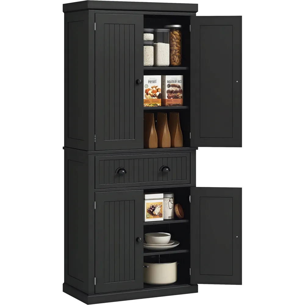 4 Door Kitchen Storage Cabinet with Drawer - Black