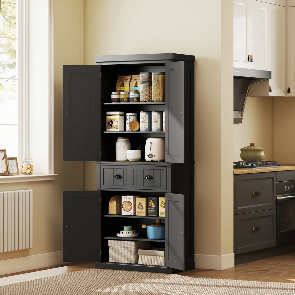 4 Door Kitchen Storage Cabinet with Drawer - Black