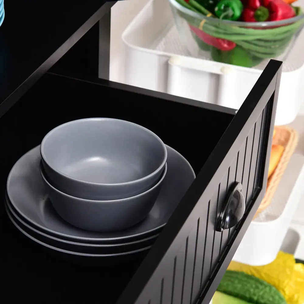 4 Door Kitchen Storage Cabinet with Drawer - Black