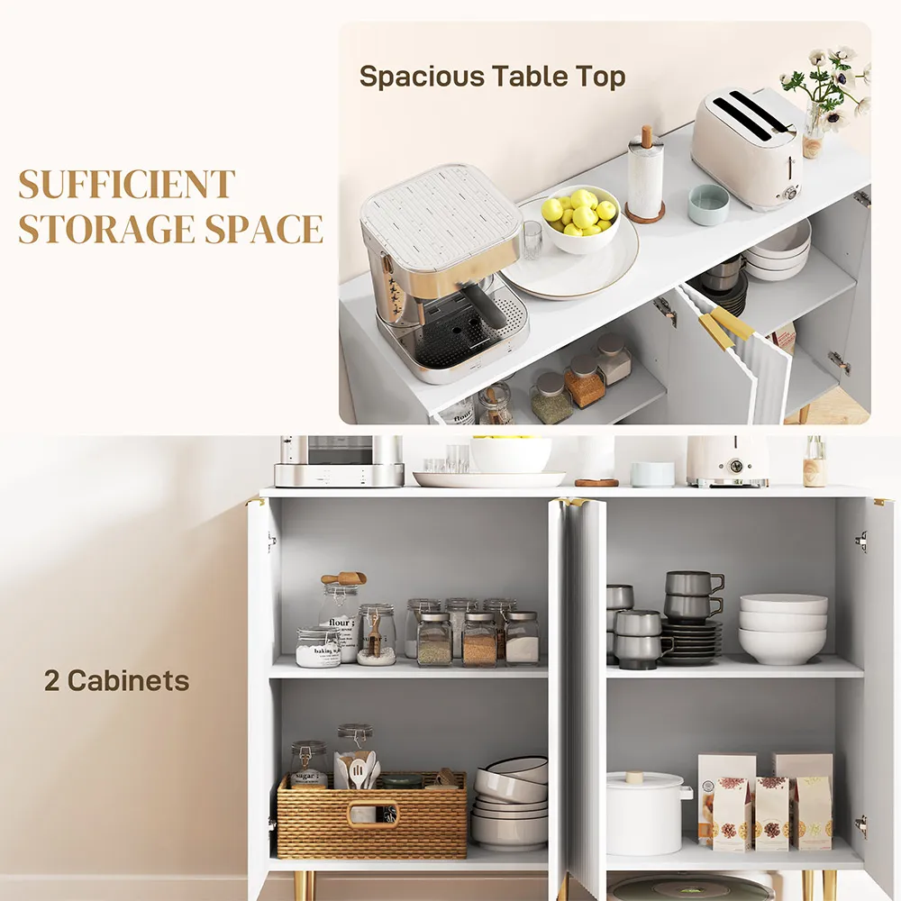 4 Door Storage Cabinet with Adjustable Shelf - White